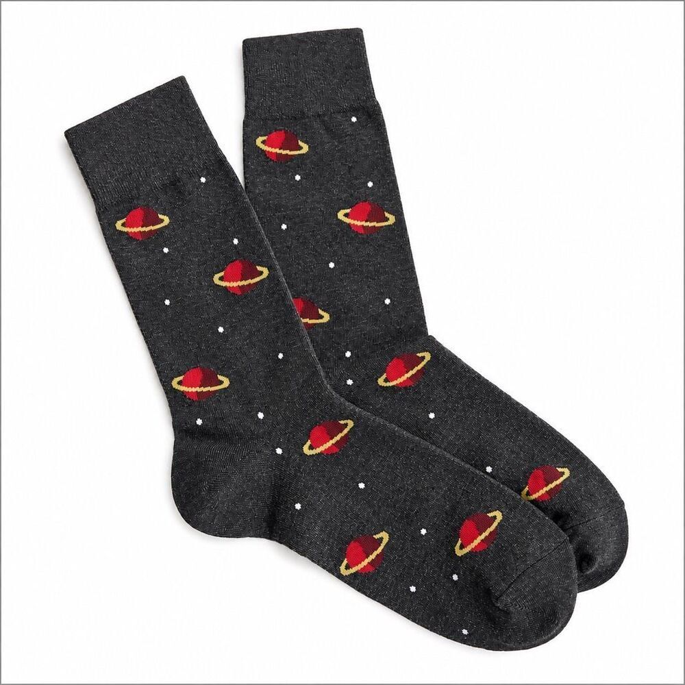 J.Crew Men’s Planet Crew Socks Charcoal Gray Space Print Cotton Blend NWT OS